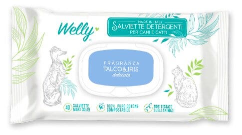 Welly Salviette Detergenti Delicate Talco & Iris Per Cani E Gatti 40 Pezzi-1
