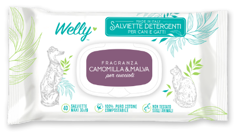 Welly Salviette Detergenti Camomilla & Malva Per Cani E Gatti 40 Pezzi-1
