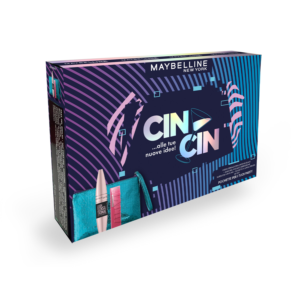 Maybelline New York Coffret Occhi Ciglia Sensazionali Intense Black + Rossetto Vinyl Ink 20-1