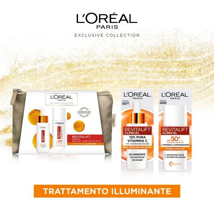 L'Oréal Paris Pochette Revitalift Clinical con Siero Viso+Fluido Anti-UV SPF 50+Routine Illuminante con Vitamina C 30 ml+50 ml-2