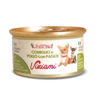 Unipro Viziami Cibo Umido Coniglio Pollo E Patate Per Cani Taglia Piccolissima Barattolo 85g-1