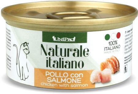 Unipro Naturale Italiano Cibo Umido Pollo Con Salmone Per Gatti Adulti Scatoletta 85g-1