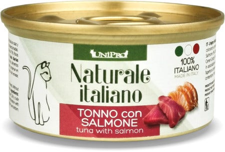 Unipro Naturale Italiano Cibo Umido Tonno Con Salmone Per Gatti Adulti Scatoletta 85g-1