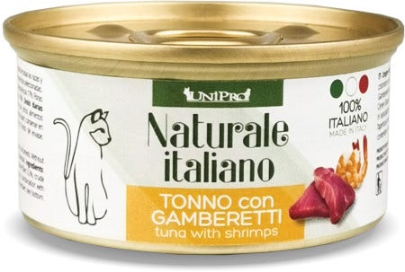Unipro Naturale Italiano Cibo Umido Tonno Con Gamberetti Per Gatti Adulti Scatoletta 85g-1