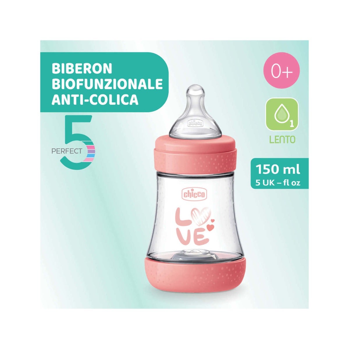 Chicco Biberon Neonato Perfect 5 Biberon Rosa Flusso Lento 150 ml 0Mesi+-1
