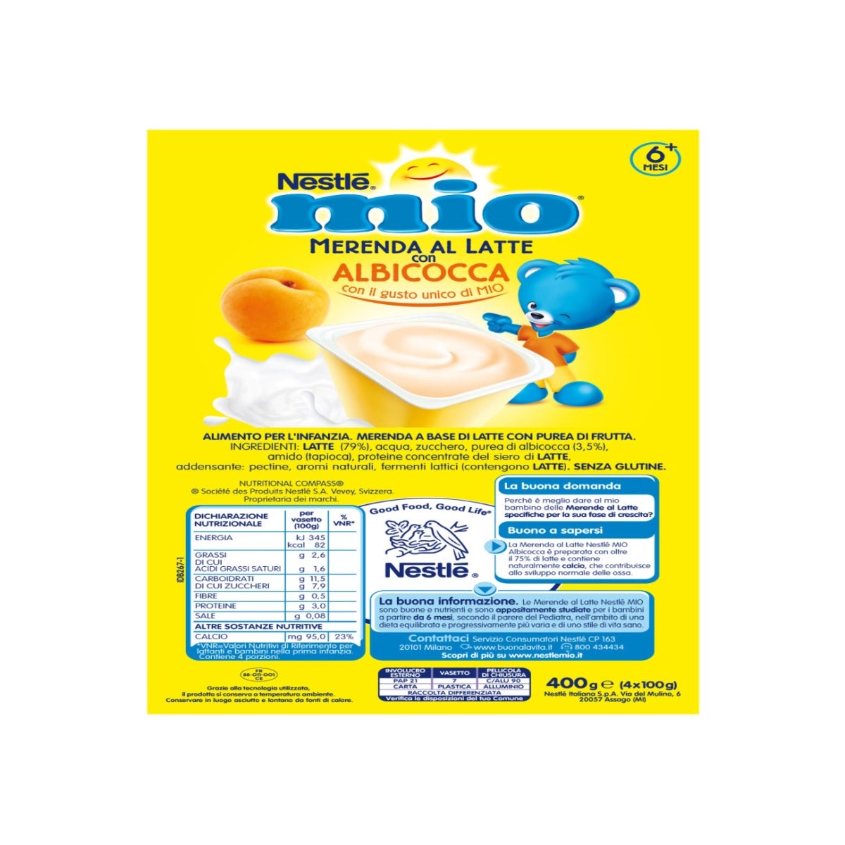 Nestlè Mio Merenda Al Latte Albicocca 4 Vasetti da 100g-2