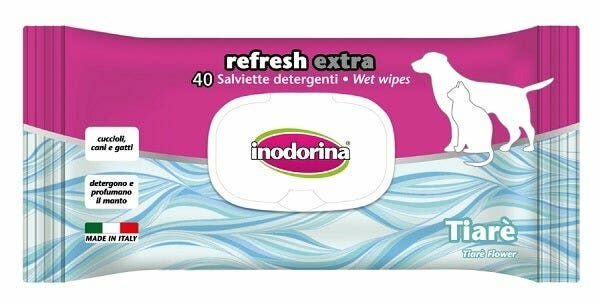 Inodorina Refresh Extra Salviette Detergenti Ai Fiori Di Tiarè Per Cani/Gatti 40 Salviette-2