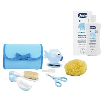 Chicco Set Igiene Azzurro Spugna+Forbicine+Spazzola+Pettine  - 2