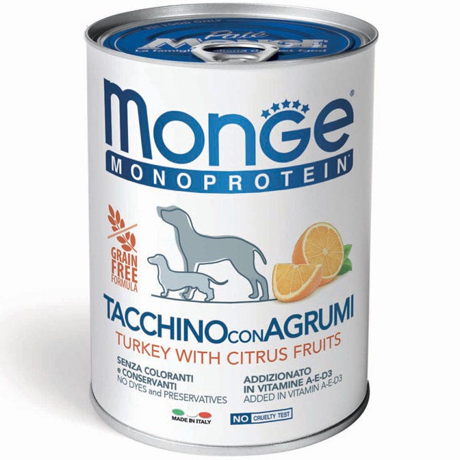 Monge Monoprotein Tacchino Con Agrumi Cibo Umido Per Cani Adulti 400g-1