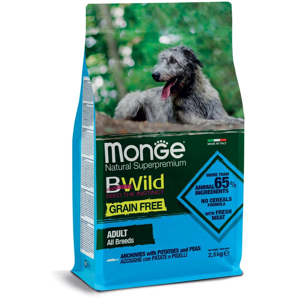 Monge B Wild Grain Free Adult Acciughe Patate Piselli Cibo Secco Per Cani Adulti 2,5 Kg-1