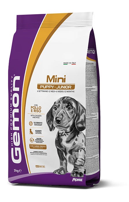 Gemon Mini Puppy and Junior Con Pollo E Riso Cibo Secco Cani Cuccioli Taglia Mini Sacco 3kg-1