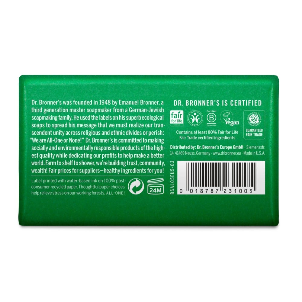 Dr. Bronner's Puro Sapone Solido Bio Mandorla 140g-2