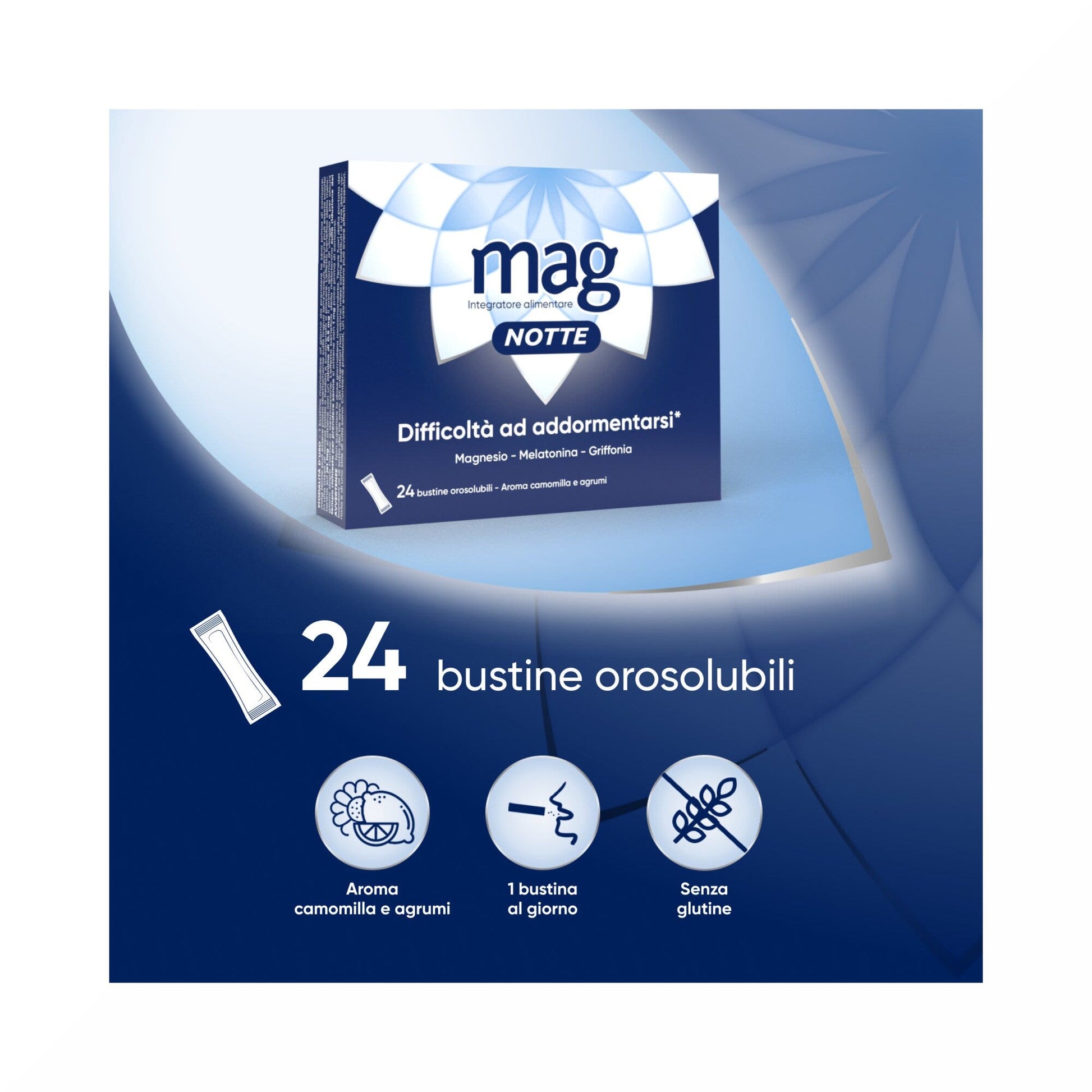 Mag Notte Integratore a base di Melatonina, Magnesio e Griffonia Dormire Bene, Favorire Rilassamento e Qualità Sonno 24 bustine-22