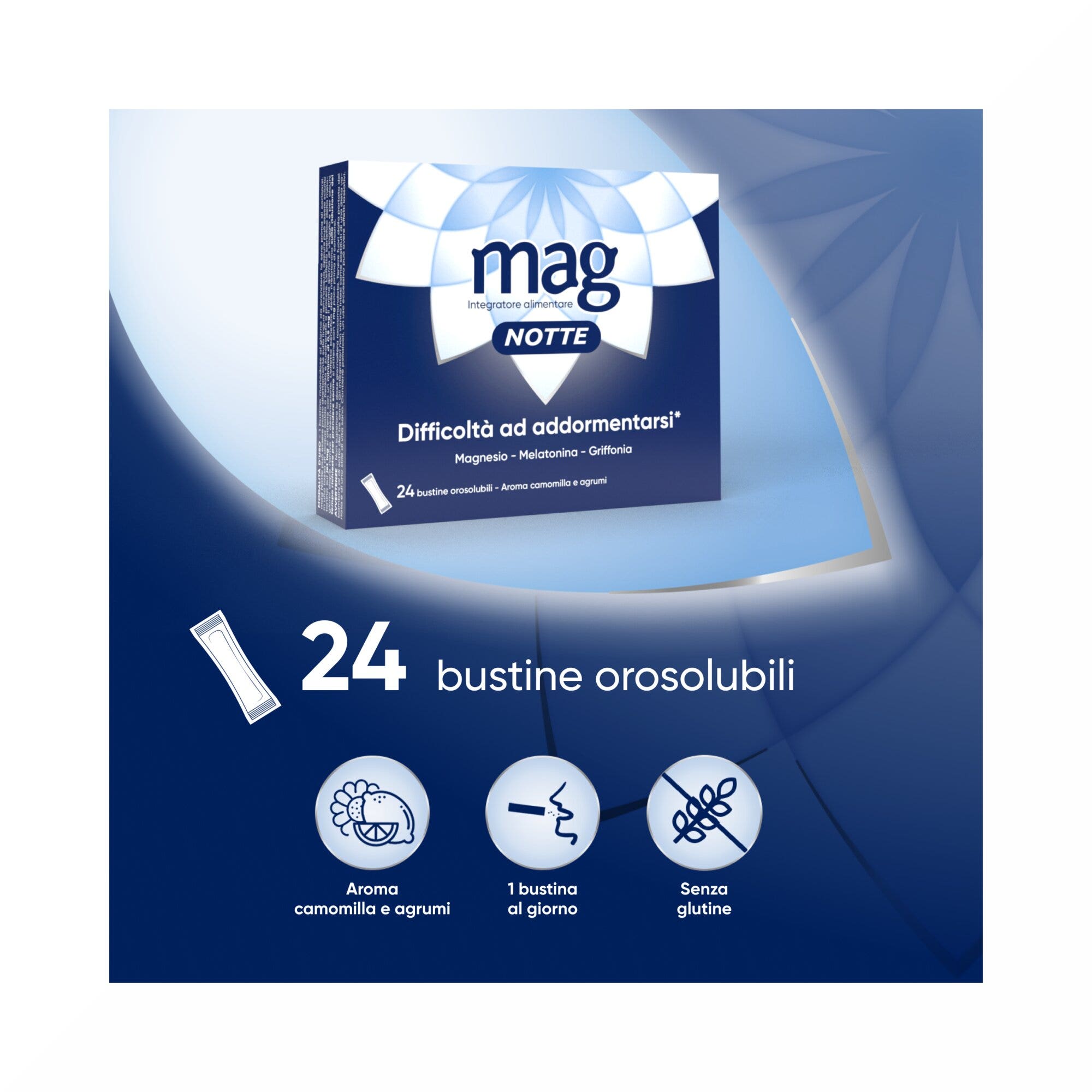 Mag Notte Integratore a base di Melatonina, Magnesio e Griffonia Dormire Bene, Favorire Rilassamento e Qualità Sonno 24 bustine-22