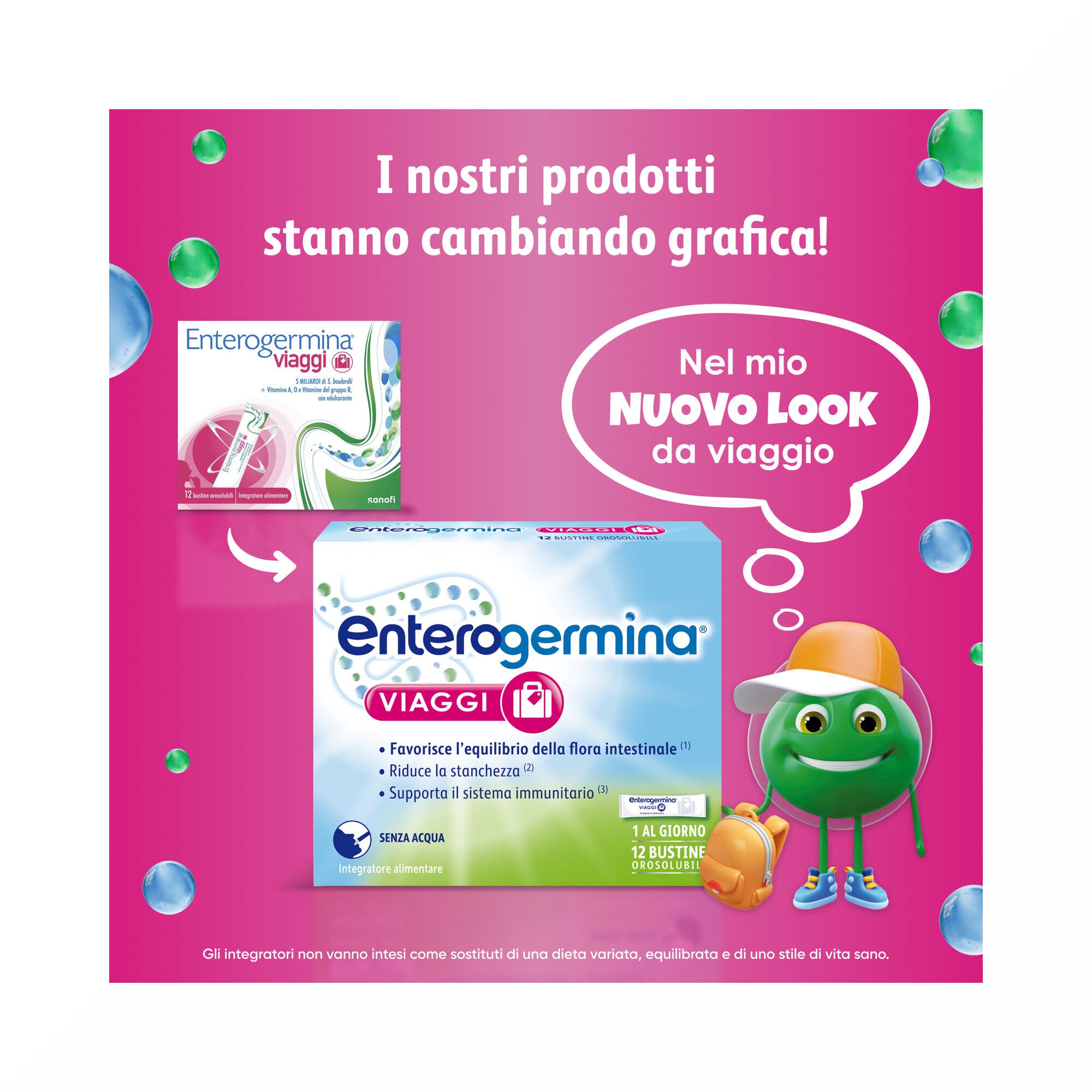 Enterogermina Viaggi, Integratore Alimentare Regolarità Intestinale con Probiotici Vitamina A, B12, B6, B9 e Vitamina D 12 bustine-16