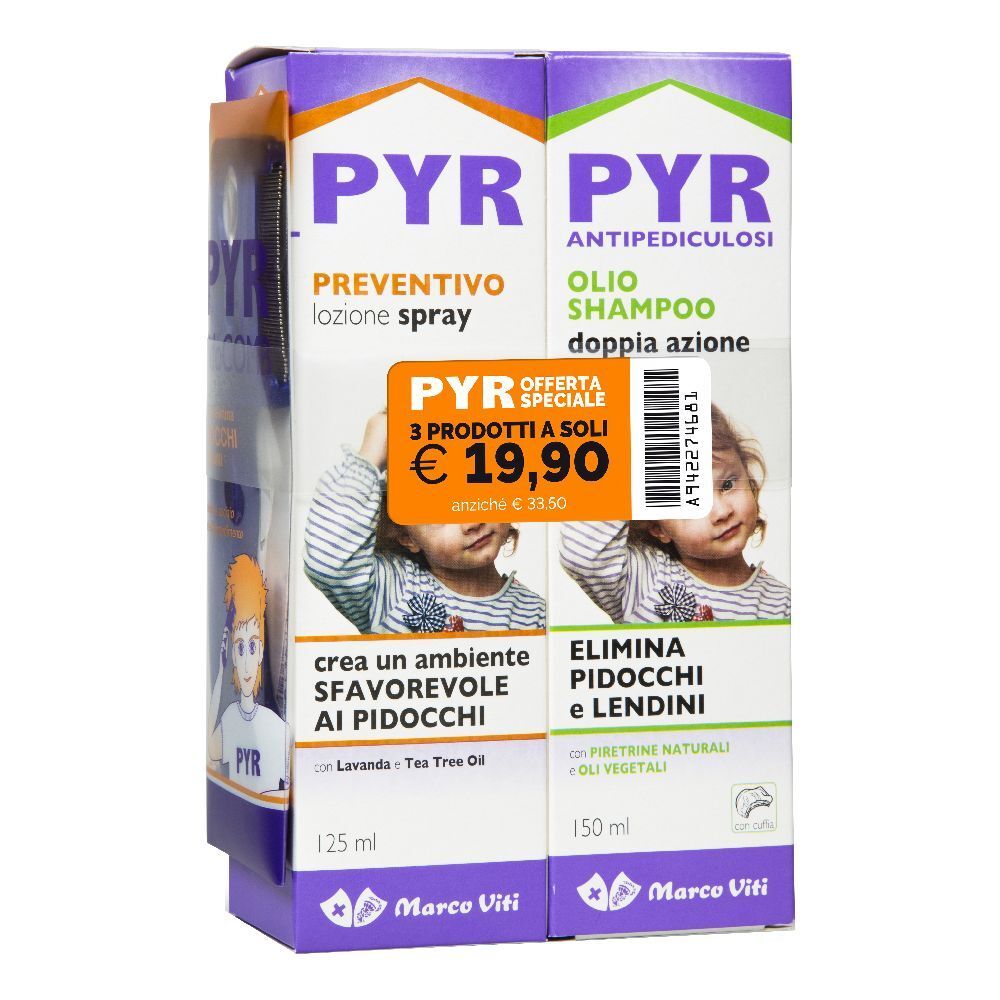 Pyr Olio Shampoo Antipediculosi + Lozione Spray Preventivo + 1 Pettinino