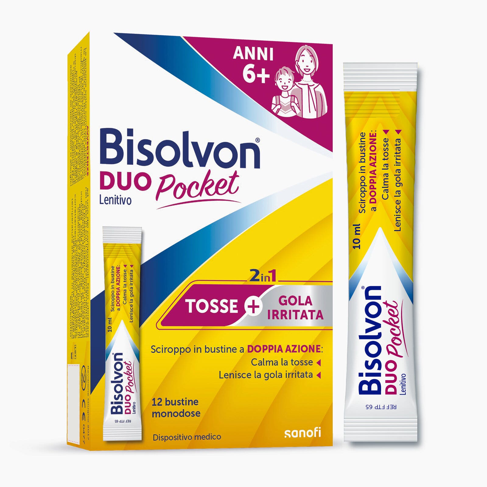 Bisolvon Duo Pocket Lenitivo Sciroppo in Bustina Contro Tosse e Gola Irritata, Adulti Bambini, 12 Bustine Monodose-16