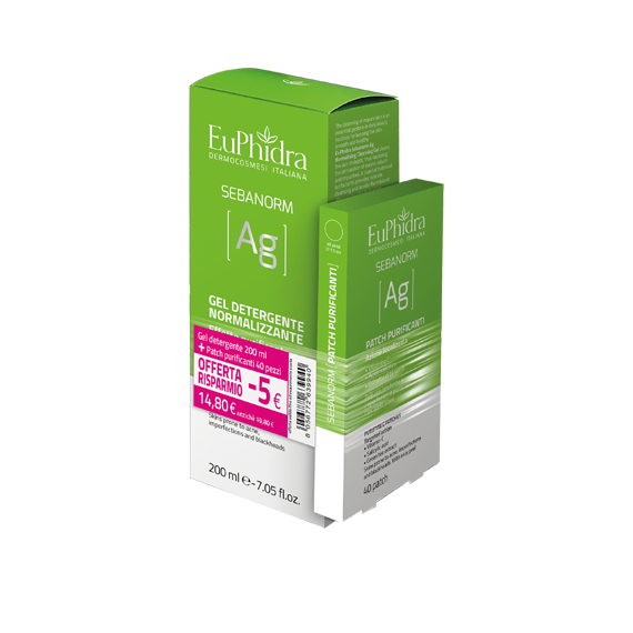 Euphidra Sebanorm Ag Gel Detergente 200ml + Patch Purificanti 40 Pezzi-1