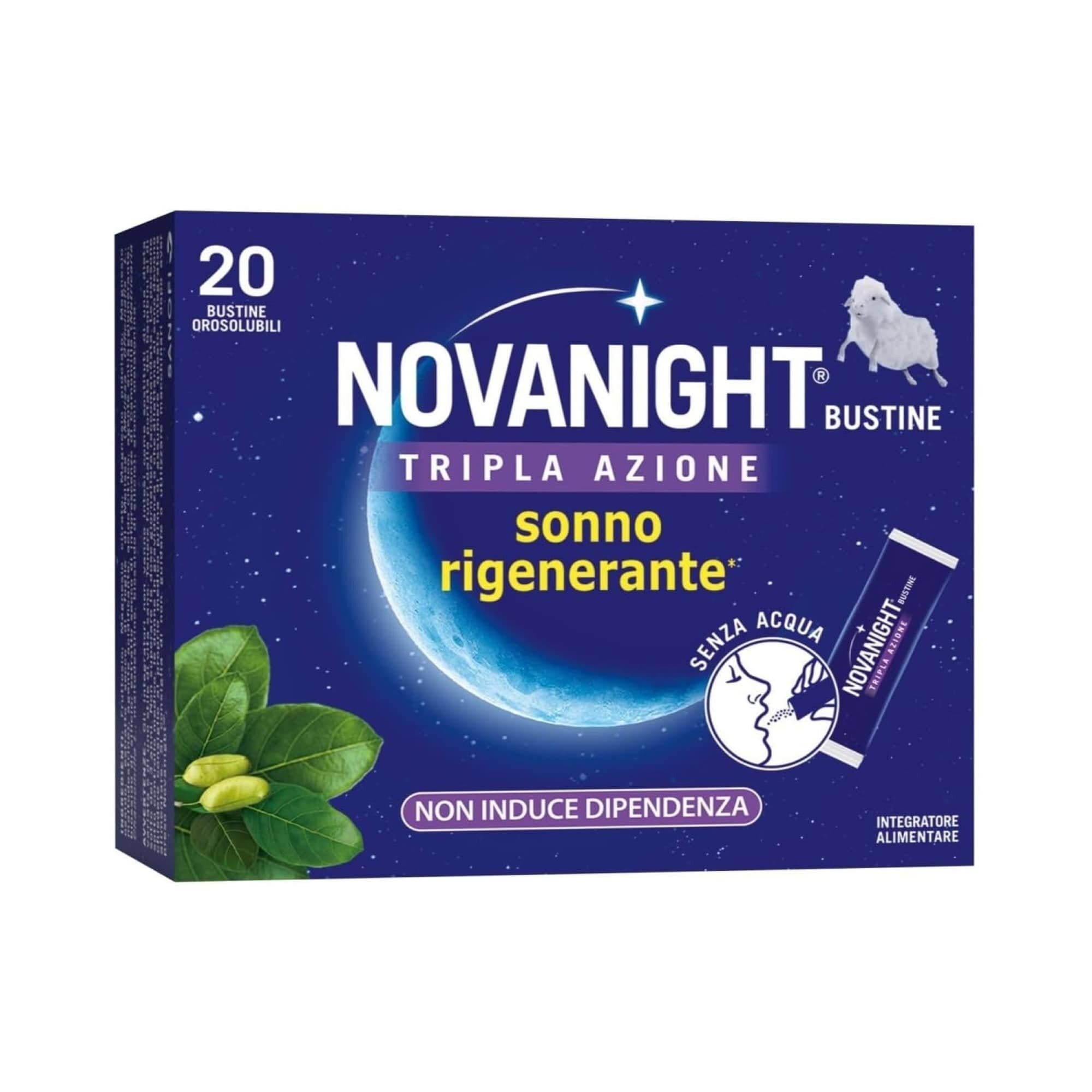 Novanight Tripla Azione con Melatonina per Dormire Magnesio Griffonia 20 Bustine Orosolubili-1