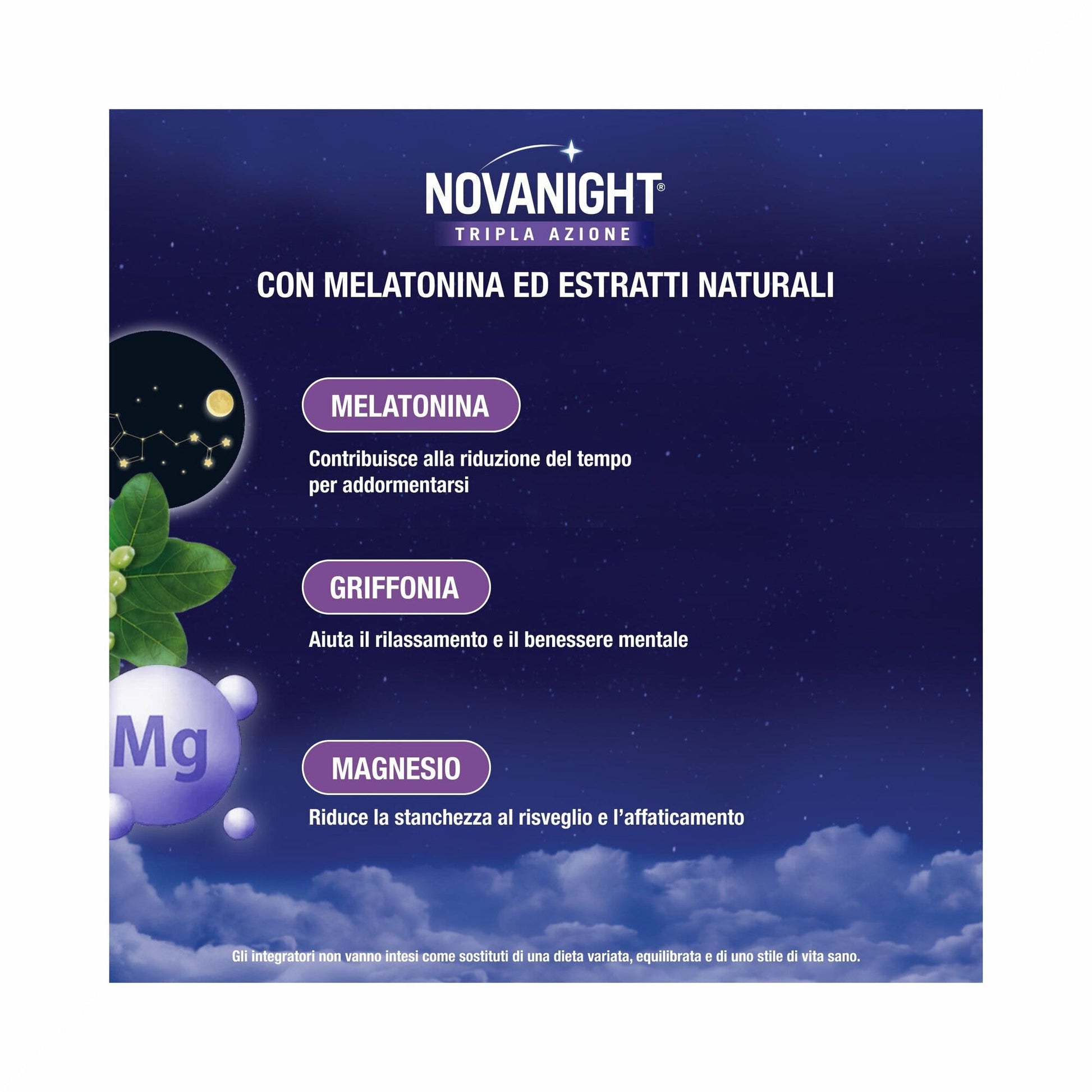 Novanight Tripla Azione con Melatonina per Dormire Magnesio Griffonia 20 Bustine Orosolubili-3