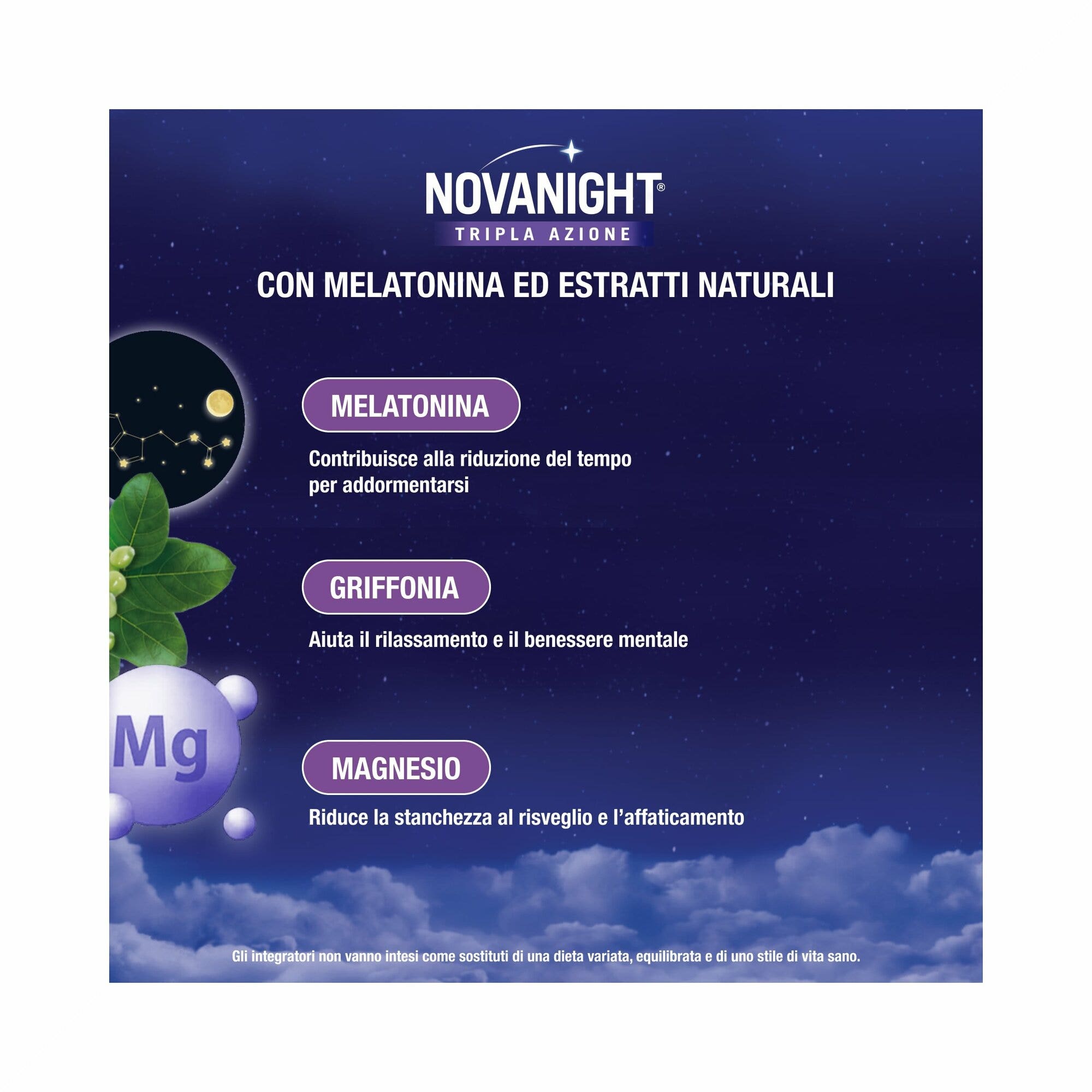 Novanight Tripla Azione con Melatonina per Dormire Magnesio Griffonia 20 Bustine Orosolubili-3