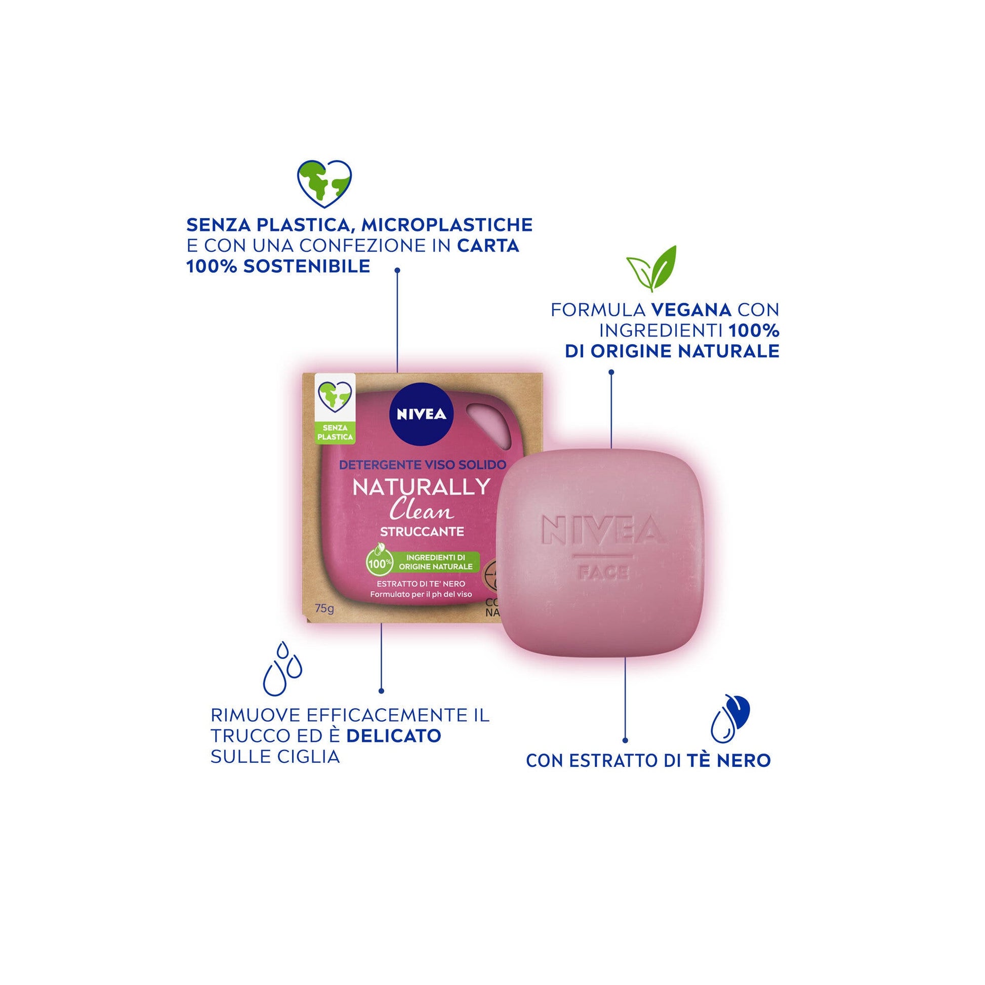 Nivea Naturally Clean Struccante Viso 75g Detergente Viso Struccante Solido Naturale Formula Vegana-3