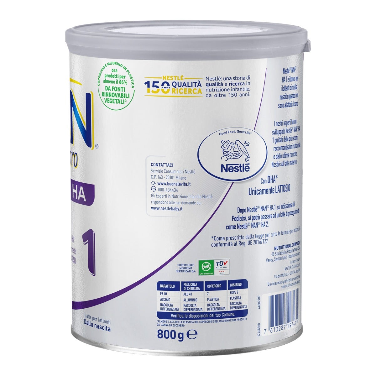 Nestlé Nan Ha 1 Latte Per Lattanti in Polvere Dalla Nascita Latta 800g-4