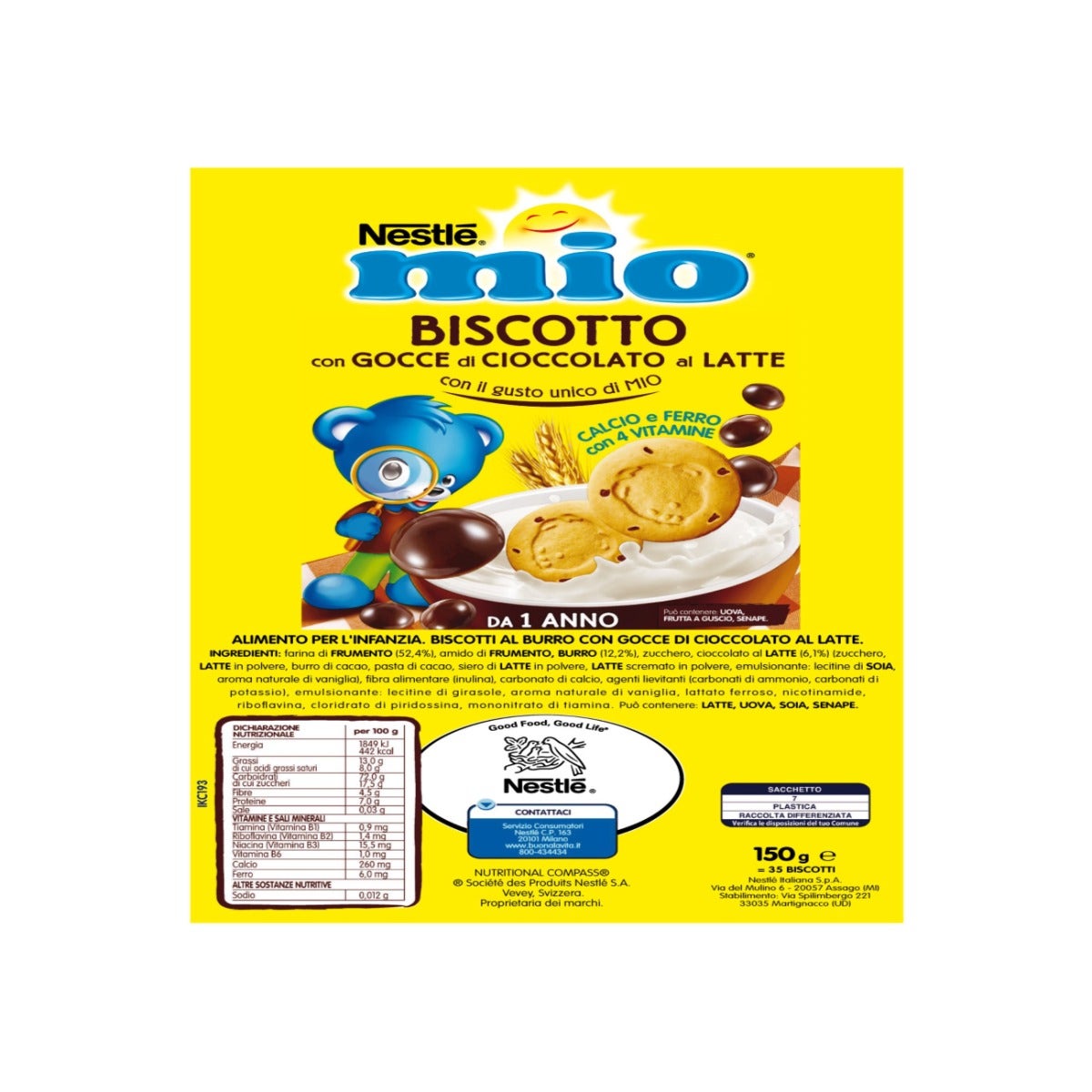 Nestlè Mio Biscotto Con Gocce Di Cioccolato Al Latte Da 12 Mesi Sacchetto 150g-3