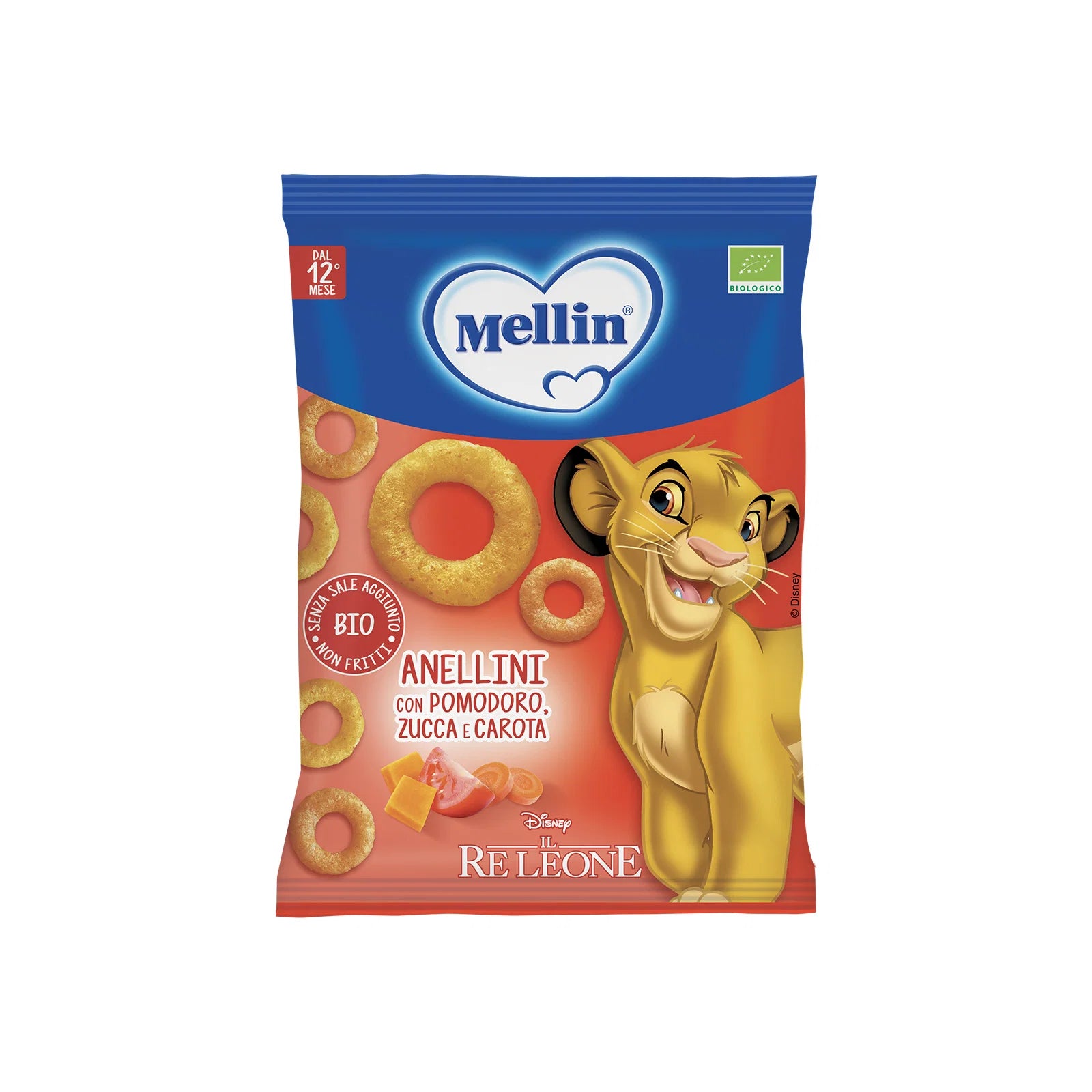 Mellin Anellini Pomodoro, Zucca e Carota Biologici Disney Il Re Leone 15 g