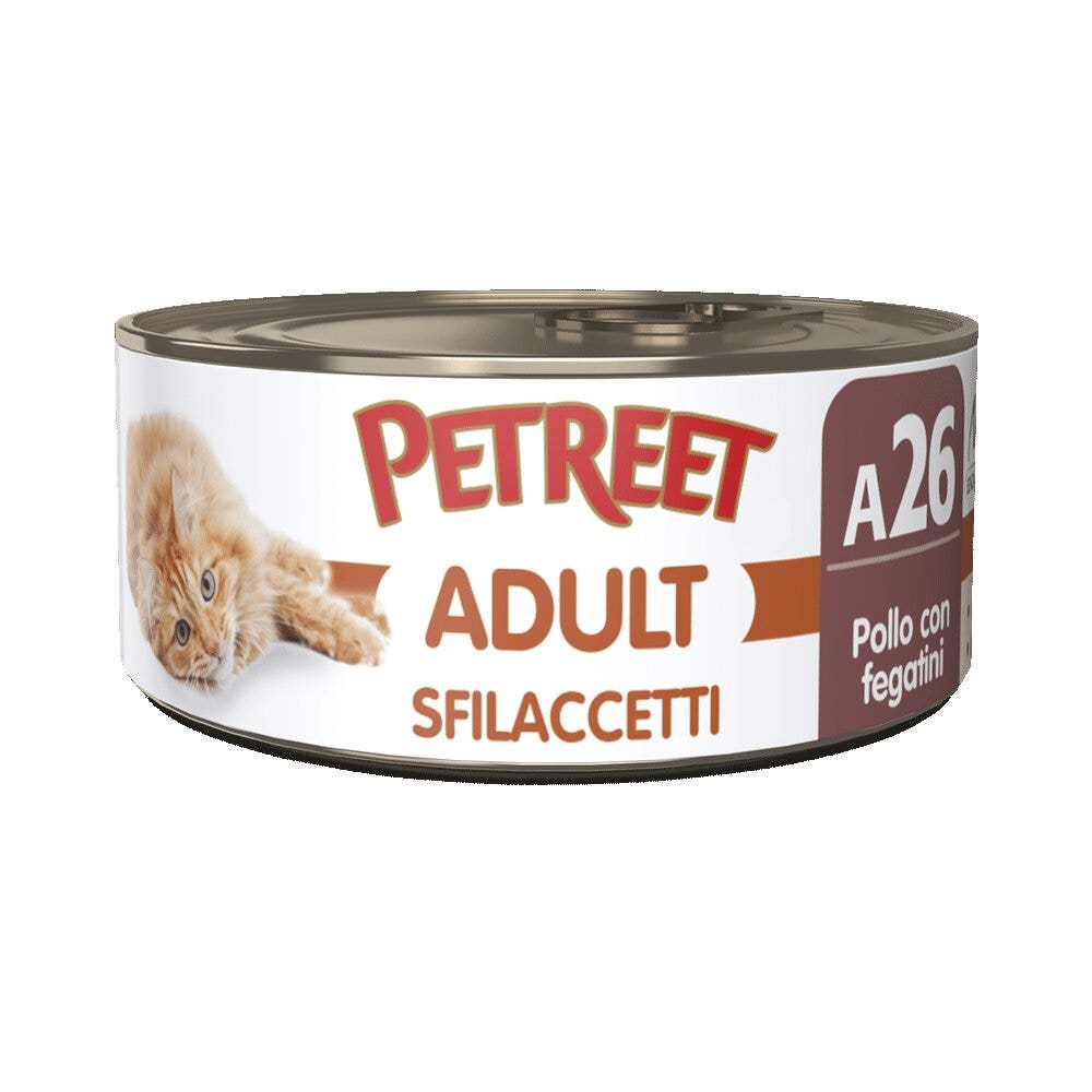 Petreet Adult Sfilaccetti Di Pollo Con Fegatini Per Gatti Lattina 70g-2