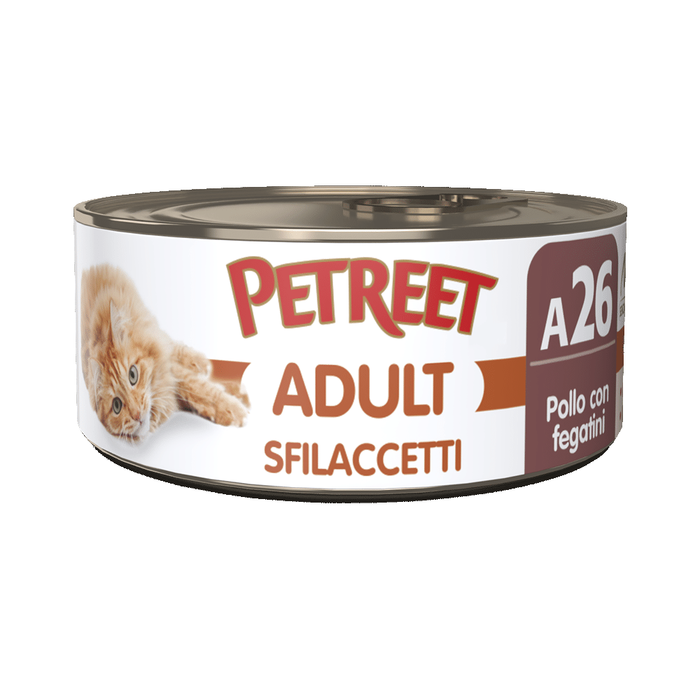 Petreet Adult Sfilaccetti Di Pollo Con Fegatini Per Gatti Lattina 70g-1