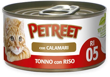 Petreet Tonno Riso Con Calamari Cibo Umido Per Gatti Adulti Lattina 85g-1