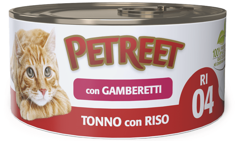 Petreet Tonno Riso Con Gamberetti Cibo Umido Per Gatti Adulti Lattina 85g-1