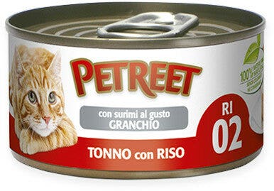 Petreet Tonno Riso Con Surimi Aroma Granchio Cibo Umido Per Gatti Adulti Lattina 85g-3