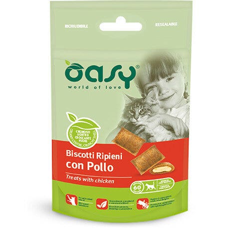 Oasy Wet Cat Snack Biscotti Ripieni Con Pollo Gatti 60g-2
