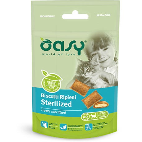 Oasy Wet Cat Snack Biscotti Ripieni Al Pollo Gatti Sterilizzati 60g-1