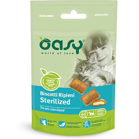 Oasy Wet Cat Snack Biscotti Ripieni Al Pollo Gatti Sterilizzati 60g-2