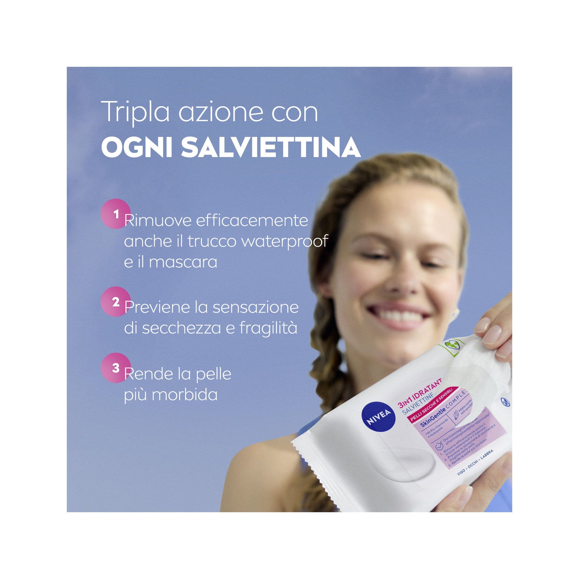 Nivea Salviettine Struccanti 3in1 Idratanti Salviette Struccanti per Pelli Secche 25 Pezzi-3