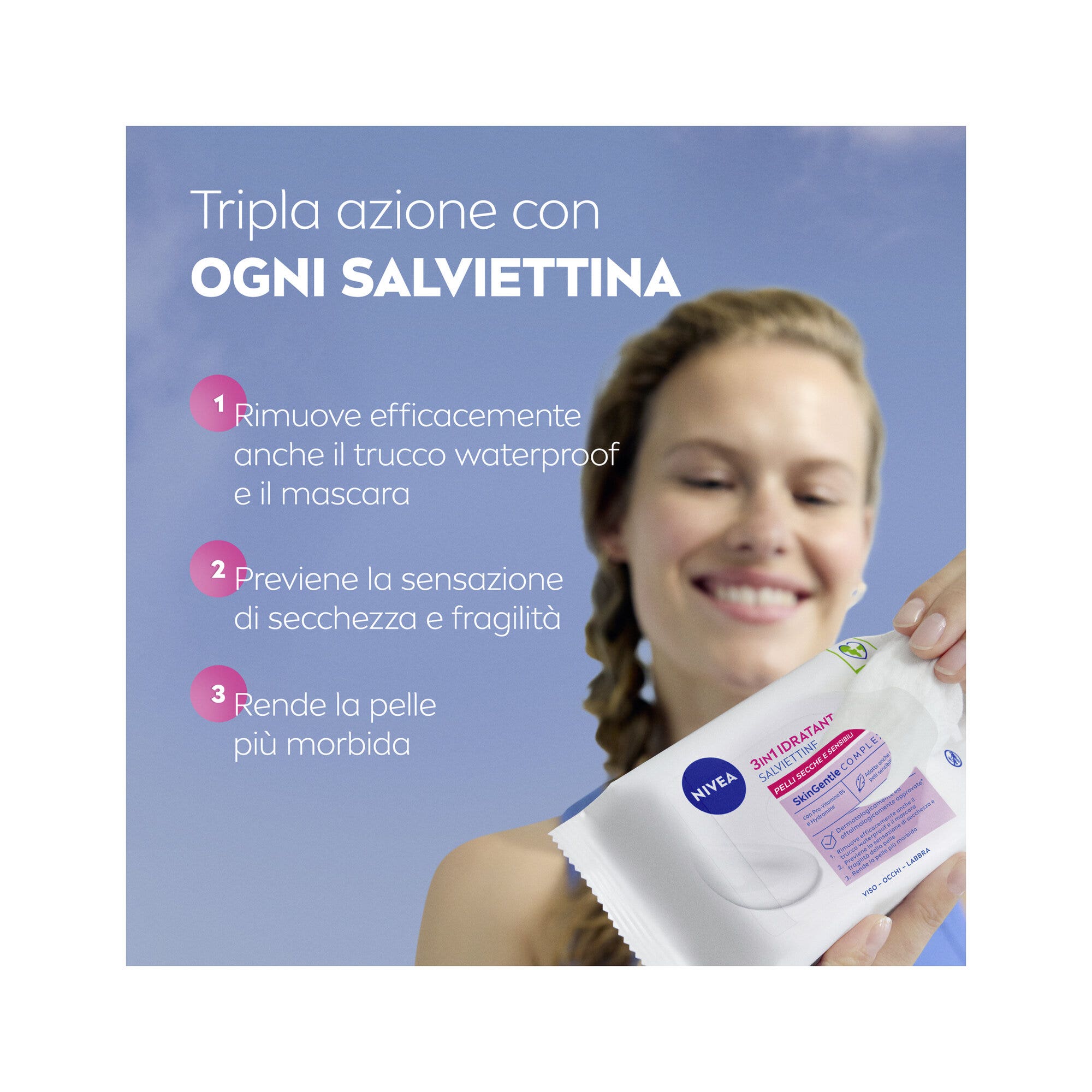 Nivea Salviettine Struccanti 3in1 Idratanti Salviette Struccanti per Pelli Secche 25 Pezzi-3