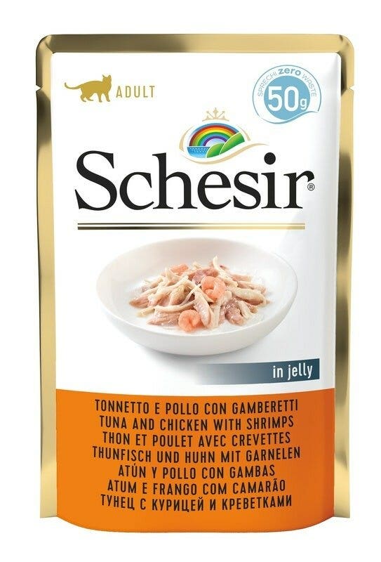 Schesir Tonnetto E Pollo Con Gamberetti Cibo Umido Gatti Adulti Bustina 50g-2
