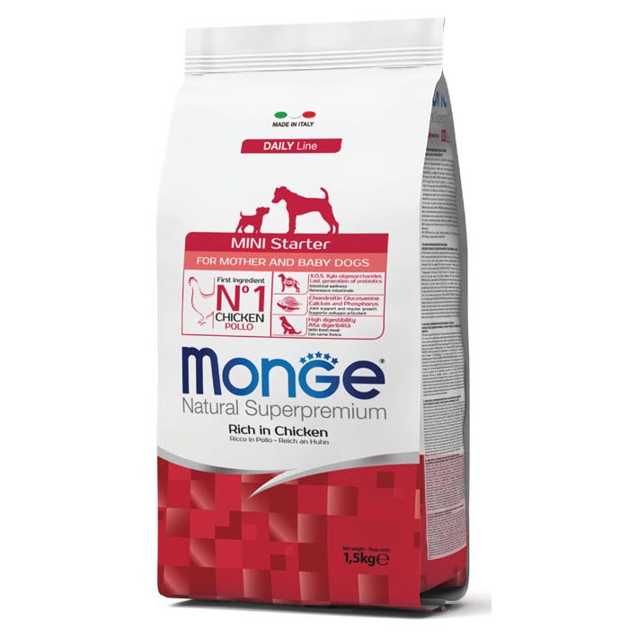 Monge Ricco di Pollo Cibo Secco Per Cani Cuccioli Di Taglia Piccola Svezzamento Sacco 1,5Kg-1