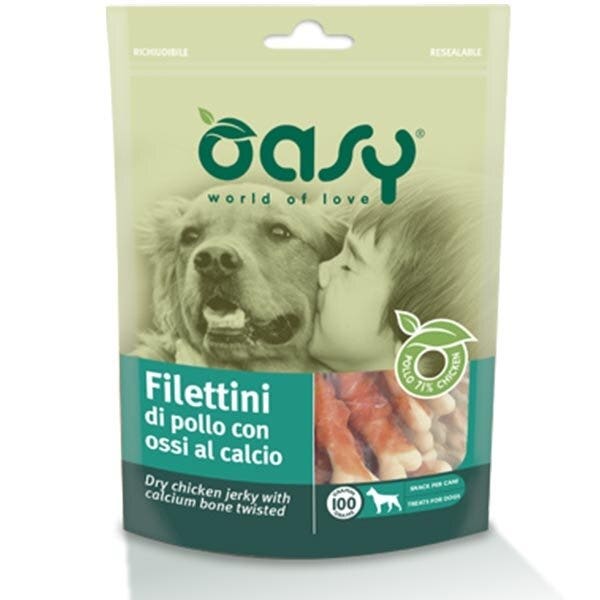 Oasy Snack Cani Filettini di Pollo con Ossi al Calcio 100g-1