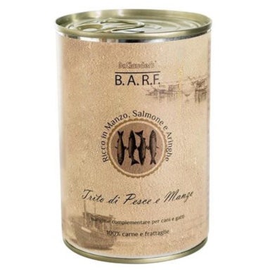 Barf Cibo Umido Trito Di Pesce E Manzo Per Cani/Gatti Lattina 400g-1
