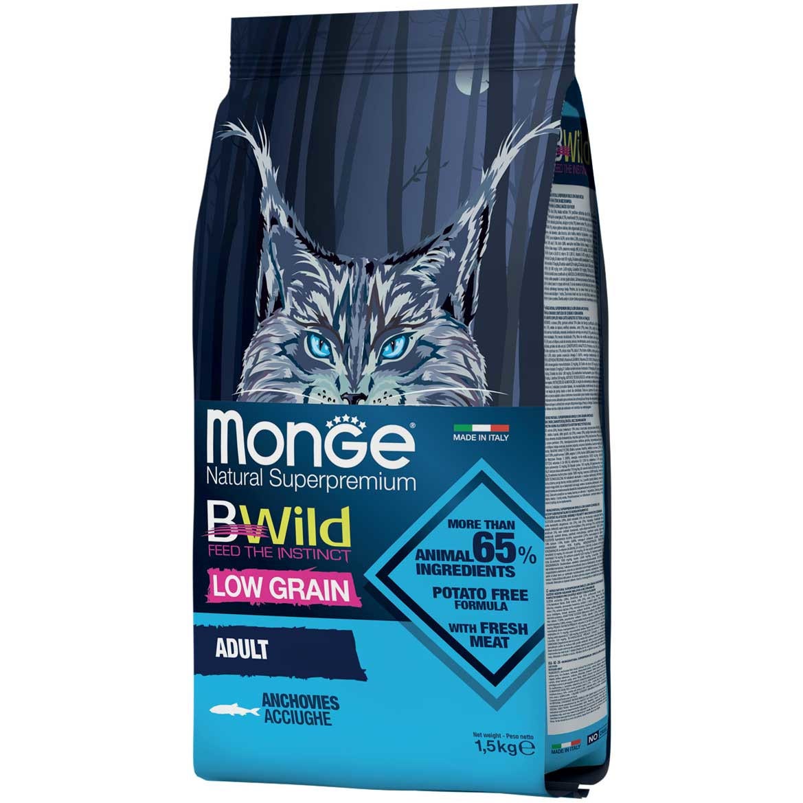 Monge B Wild Adult con Acciughe Cibo Secco Per Gatti Adulti Sacco 1,5 Kg-1