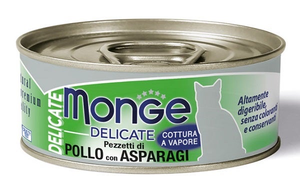 Monge Delicate Pezzetti Di Pollo Con Asparagi Cibo Umido Gatti Adulti Lattina 80g-1