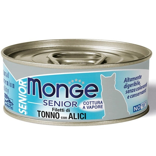 Monge Jelly Senior Filetti di Tonno e Alici Cibo Umido Per Gatti Età Avanzata 80g-1