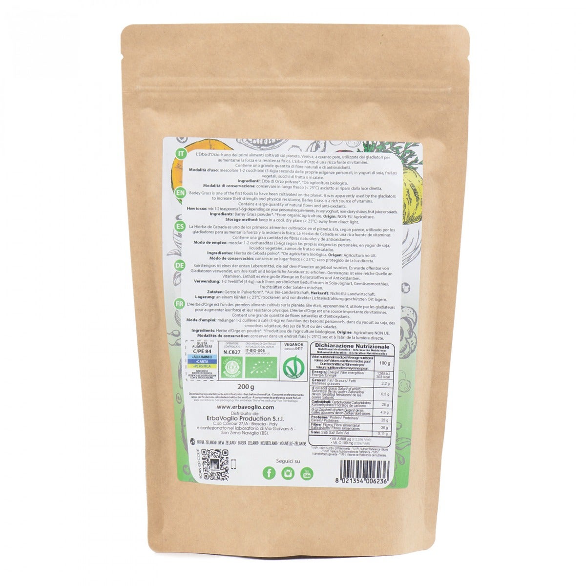 Erbavoglio Polvere Di Erba Di Orzo Della Nuova Zelanda Bio 200g-3