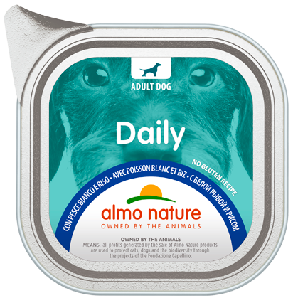 Almo Nature Daily Cibo Umido Pesce Bianco e Riso Cani Adulti Vaschetta 100g-1
