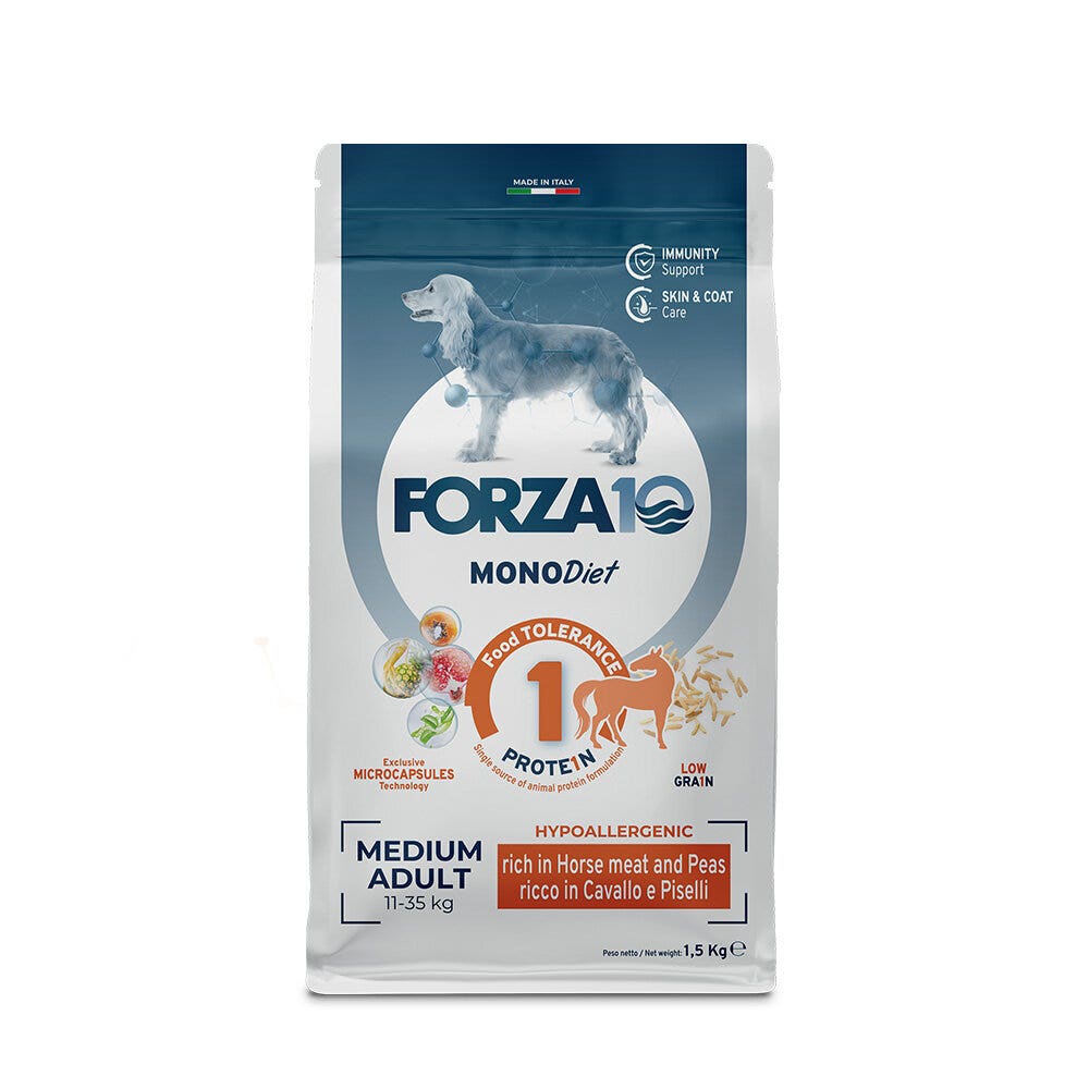 Forza10 Medium Diet Crocchette Al Cavallo Con Piselli Per Cani Adulti Taglia Media Sacco 12kg-1