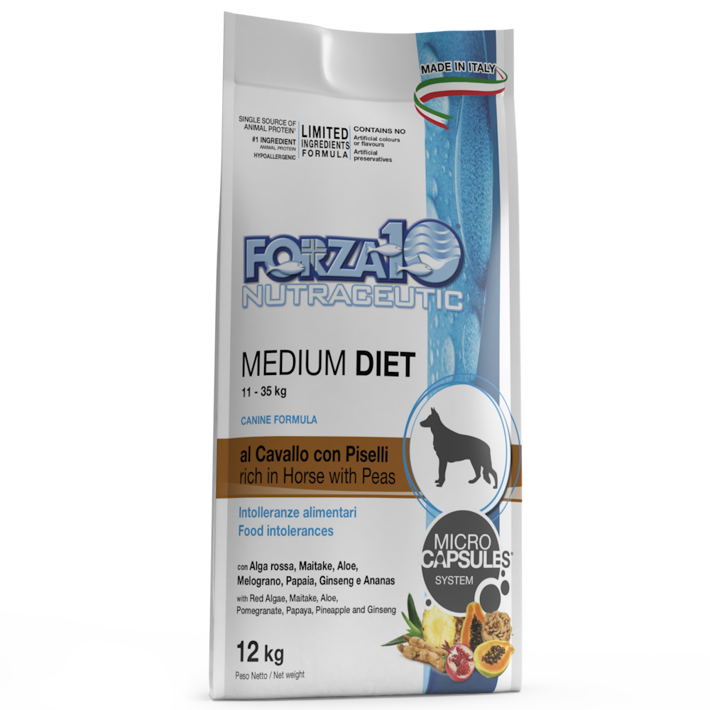 Forza10 Medium Diet Crocchette Al Cavallo Con Piselli Per Cani Adulti Taglia Media Sacco 12kg-2